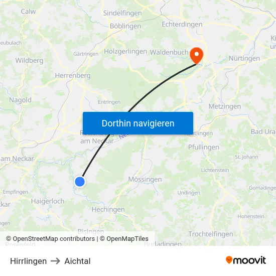 Hirrlingen to Aichtal map