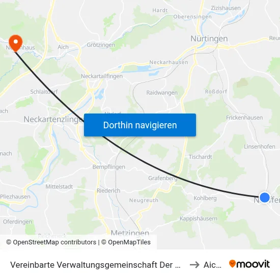 Vereinbarte Verwaltungsgemeinschaft Der Stadt Neuffen to Aichtal map