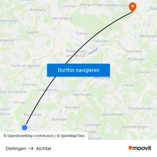 Dietingen to Aichtal map