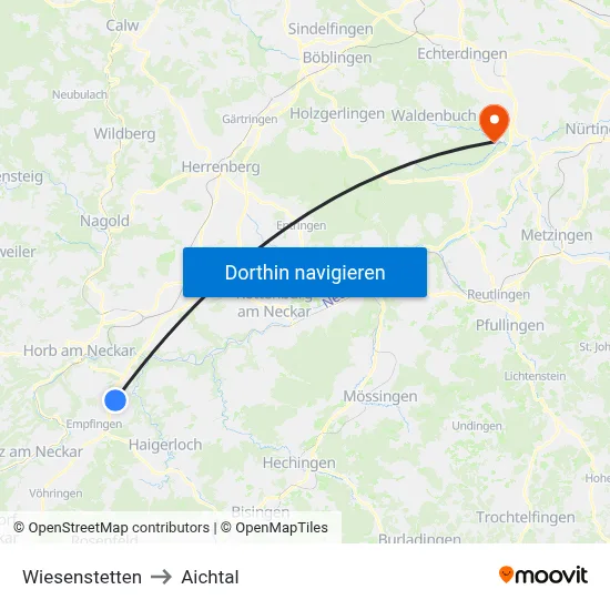 Wiesenstetten to Aichtal map