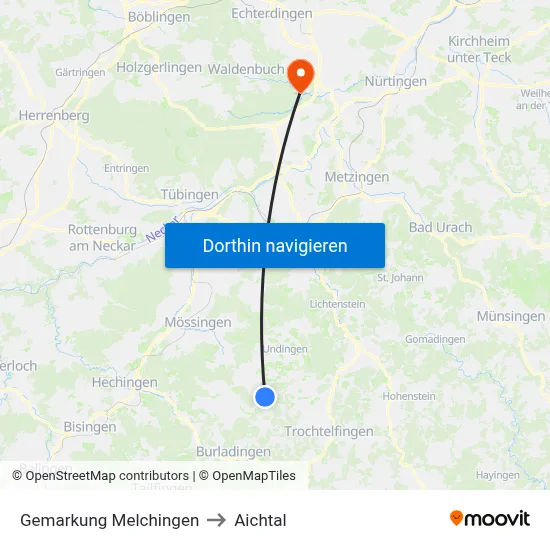 Gemarkung Melchingen to Aichtal map