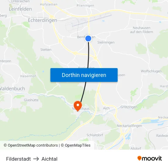 Filderstadt to Aichtal map