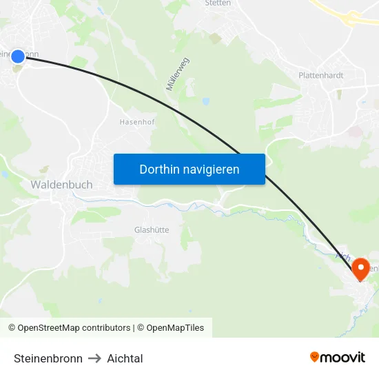 Steinenbronn to Aichtal map