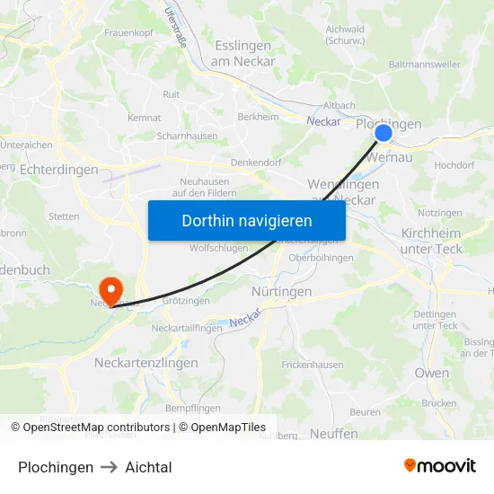 Plochingen to Aichtal map