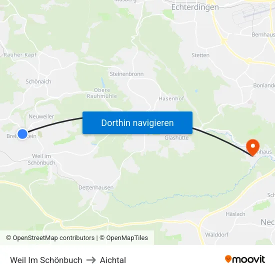 Weil Im Schönbuch to Aichtal map