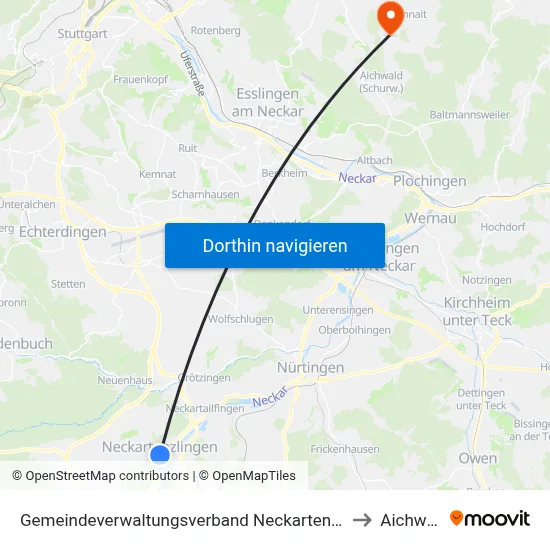 Gemeindeverwaltungsverband Neckartenzlingen to Aichwald map