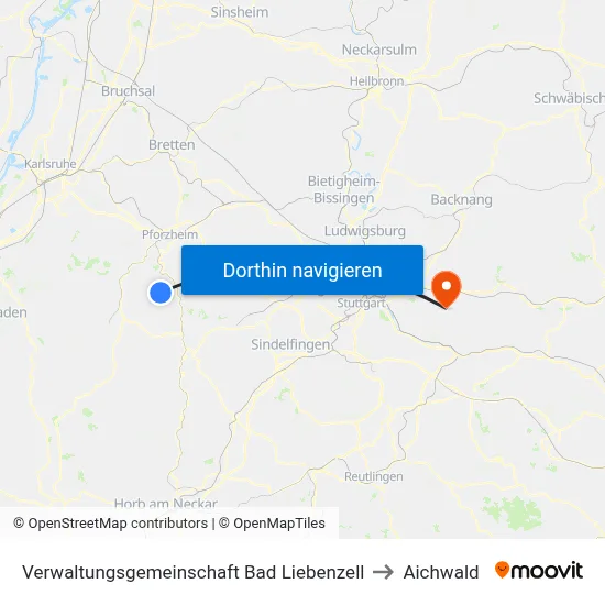 Verwaltungsgemeinschaft Bad Liebenzell to Aichwald map