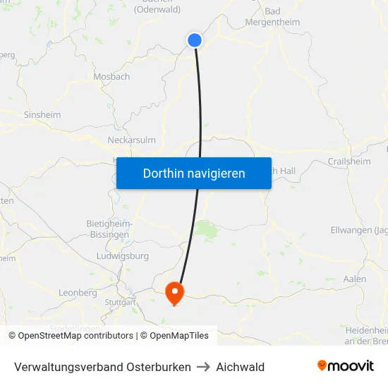 Verwaltungsverband Osterburken to Aichwald map
