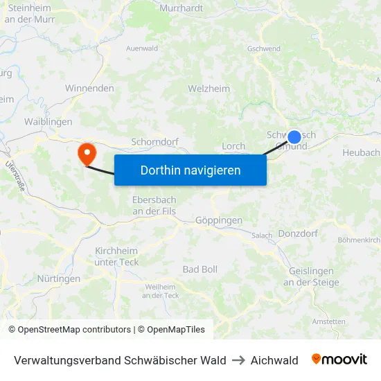 Verwaltungsverband Schwäbischer Wald to Aichwald map