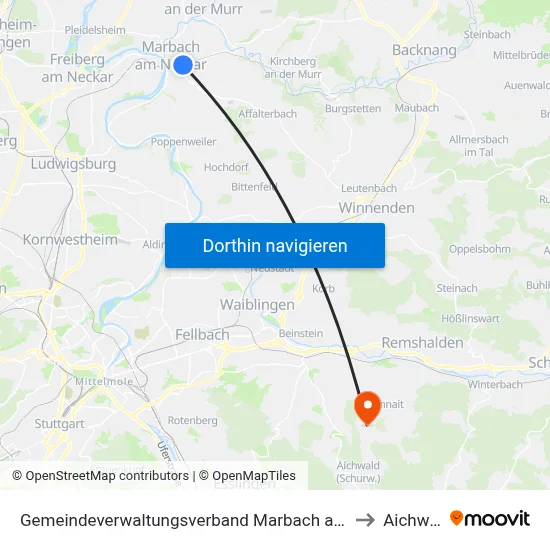 Gemeindeverwaltungsverband Marbach am Neckar to Aichwald map