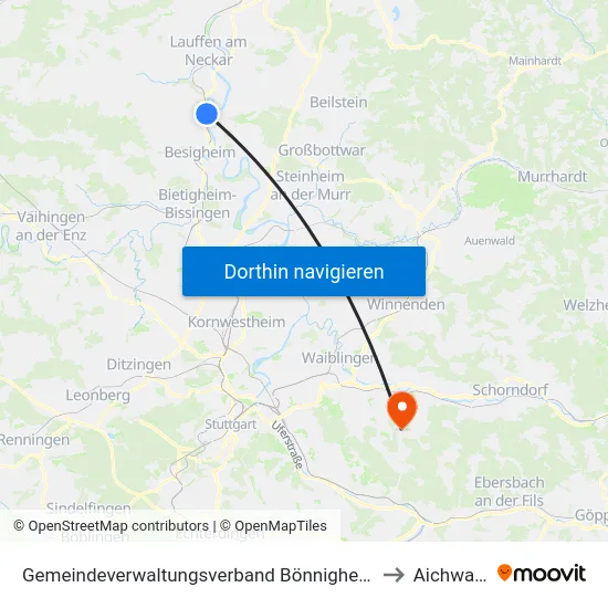 Gemeindeverwaltungsverband Bönnigheim to Aichwald map