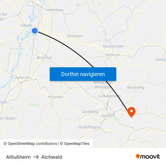 Altlußheim to Aichwald map