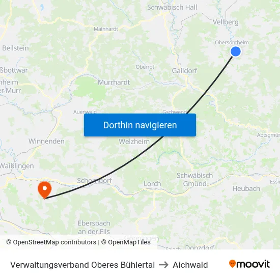 Verwaltungsverband Oberes Bühlertal to Aichwald map