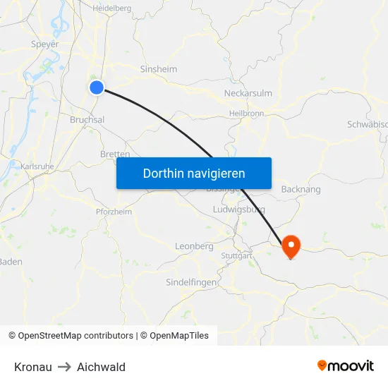 Kronau to Aichwald map