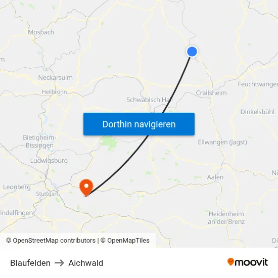 Blaufelden to Aichwald map