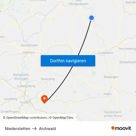 Niederstetten to Aichwald map