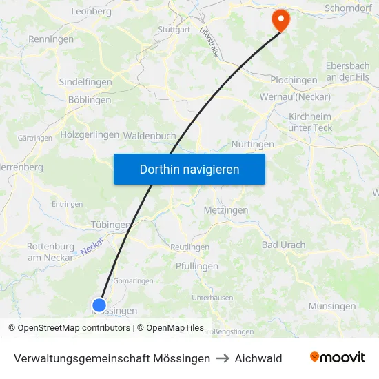 Verwaltungsgemeinschaft Mössingen to Aichwald map