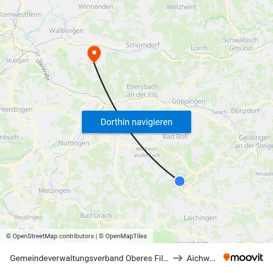 Gemeindeverwaltungsverband Oberes Filstal to Aichwald map