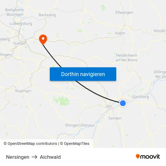 Nersingen to Aichwald map