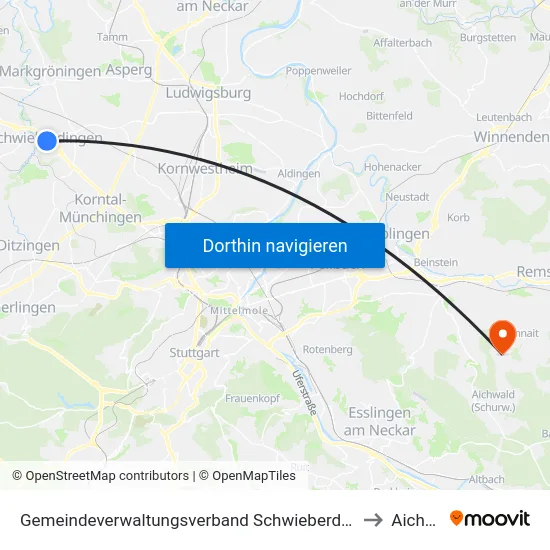 Gemeindeverwaltungsverband Schwieberdingen-Hemmingen to Aichwald map