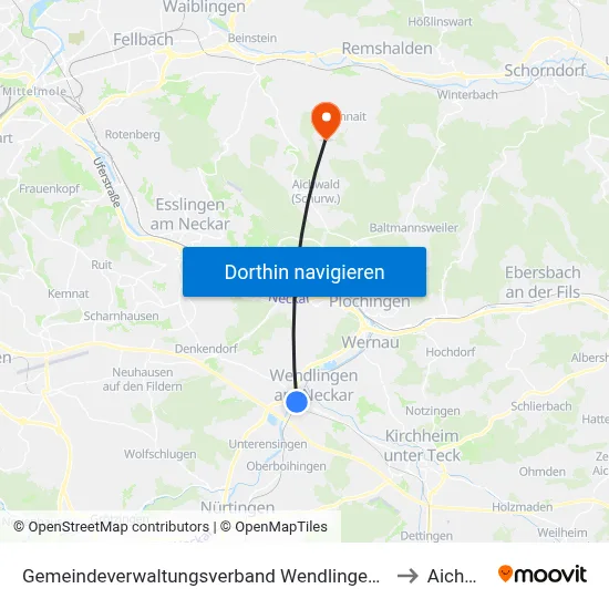 Gemeindeverwaltungsverband Wendlingen am Neckar to Aichwald map