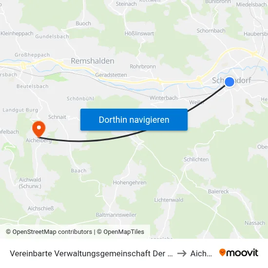 Vereinbarte Verwaltungsgemeinschaft Der Stadt Schorndorf to Aichwald map