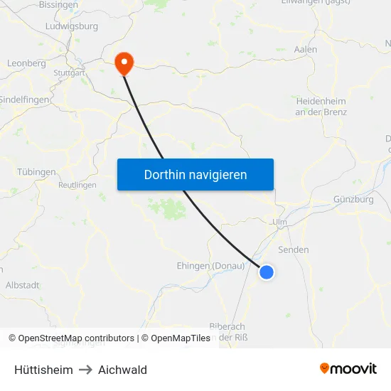 Hüttisheim to Aichwald map