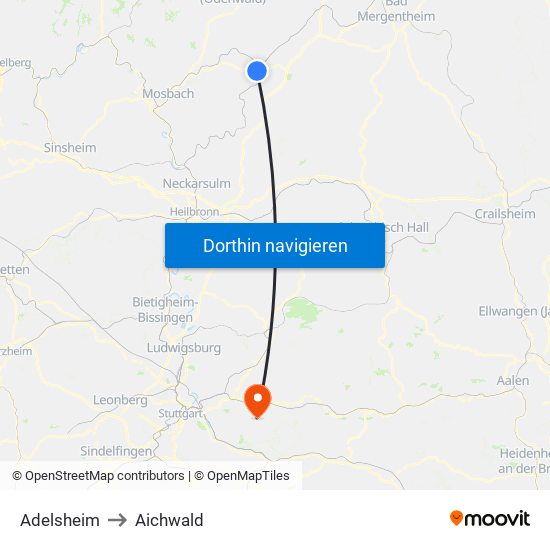 Adelsheim to Aichwald map