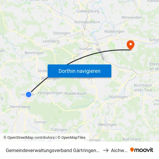 Gemeindeverwaltungsverband Gärtringen/Ehningen to Aichwald map
