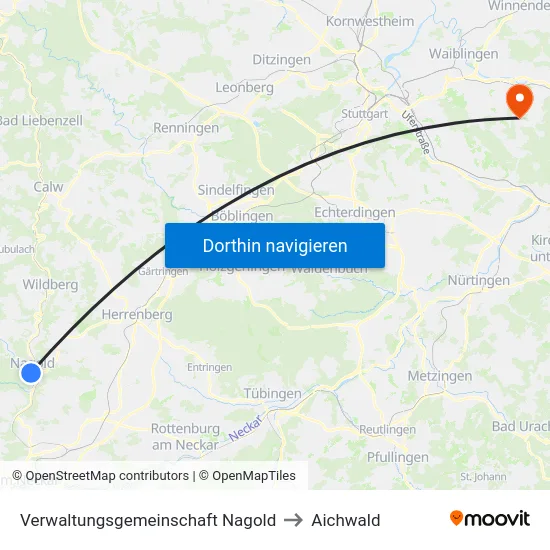 Verwaltungsgemeinschaft Nagold to Aichwald map