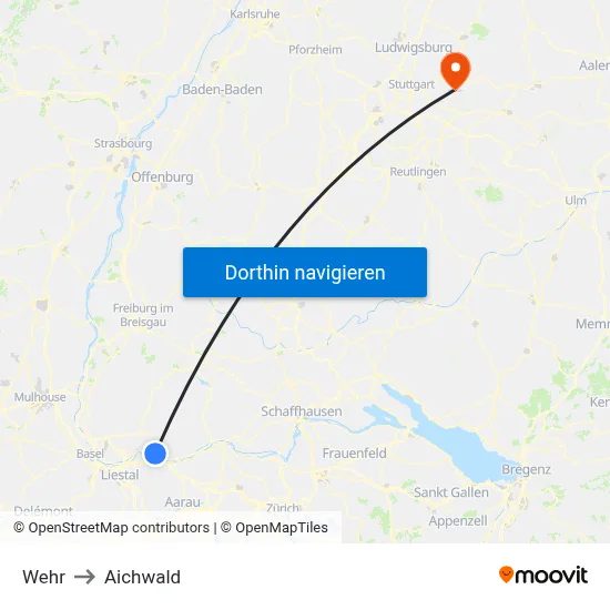 Wehr to Aichwald map