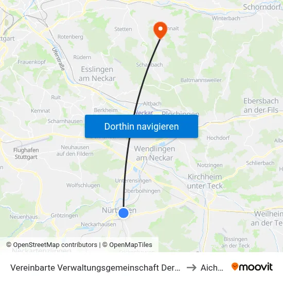 Vereinbarte Verwaltungsgemeinschaft Der Stadt Nürtingen to Aichwald map