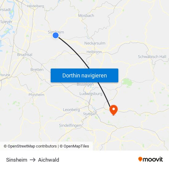 Sinsheim to Aichwald map