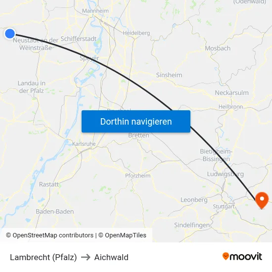 Lambrecht (Pfalz) to Aichwald map