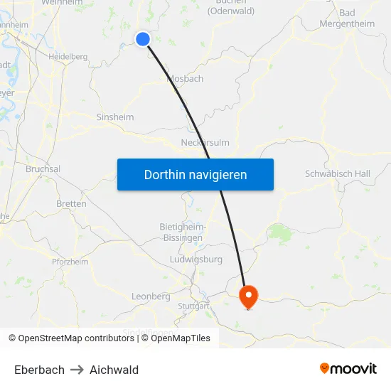 Eberbach to Aichwald map