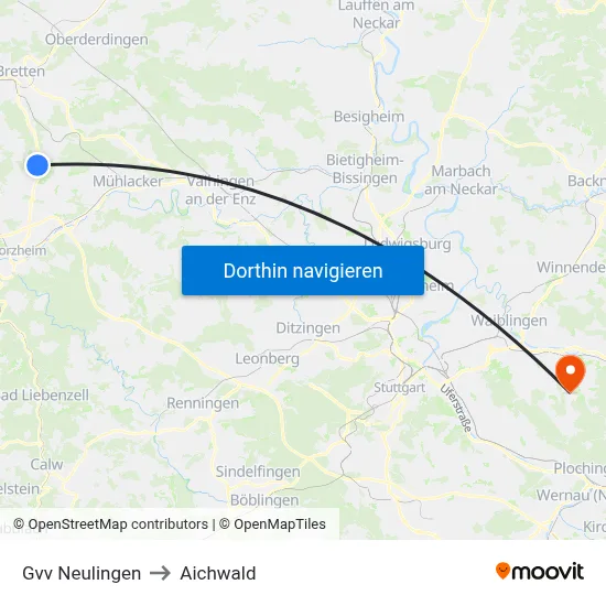 Gvv Neulingen to Aichwald map