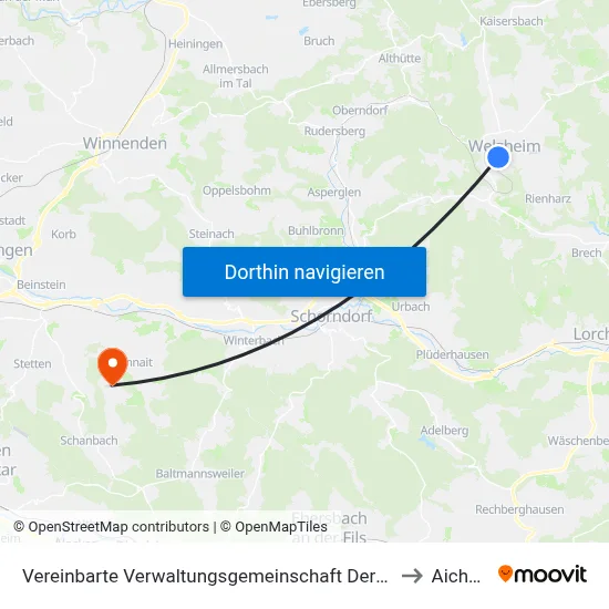 Vereinbarte Verwaltungsgemeinschaft Der Stadt Welzheim to Aichwald map