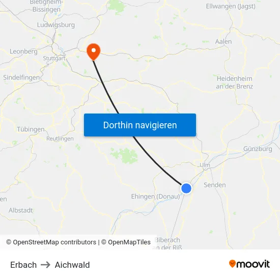 Erbach to Aichwald map