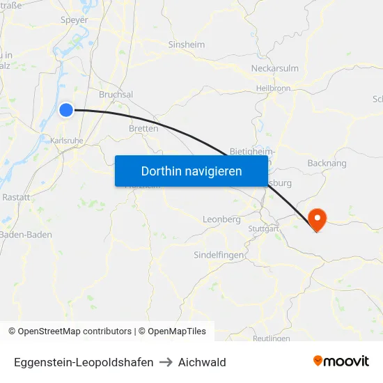 Eggenstein-Leopoldshafen to Aichwald map