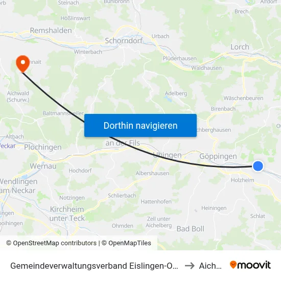Gemeindeverwaltungsverband Eislingen-Ottenbach-Salach to Aichwald map