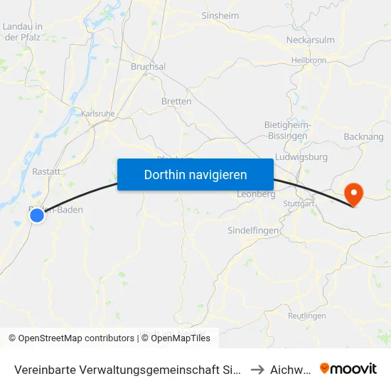 Vereinbarte Verwaltungsgemeinschaft Sinzheim to Aichwald map