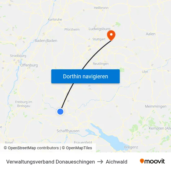 Verwaltungsverband Donaueschingen to Aichwald map
