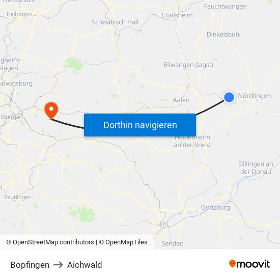 Bopfingen to Aichwald map