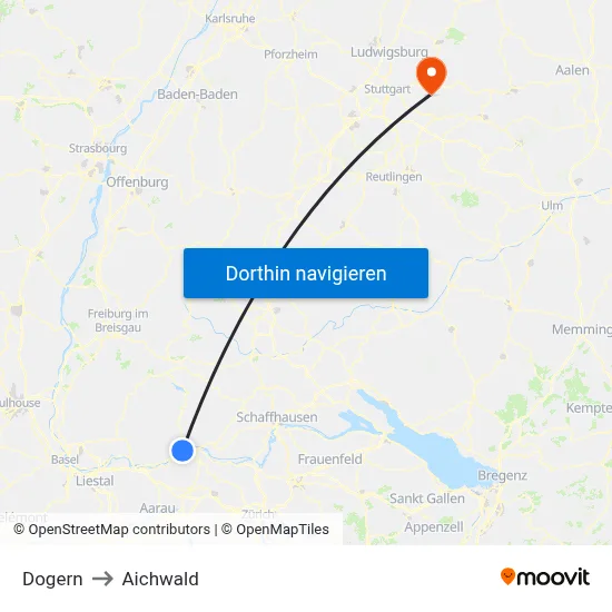 Dogern to Aichwald map