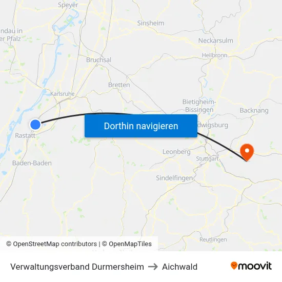 Verwaltungsverband Durmersheim to Aichwald map