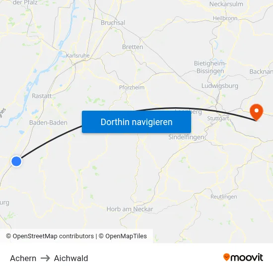 Achern to Aichwald map