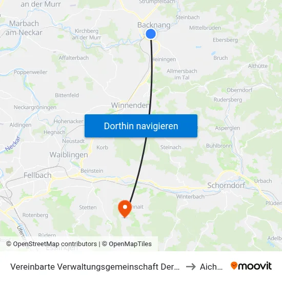 Vereinbarte Verwaltungsgemeinschaft Der Stadt Backnang to Aichwald map
