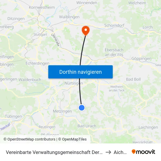 Vereinbarte Verwaltungsgemeinschaft Der Stadt Neuffen to Aichwald map