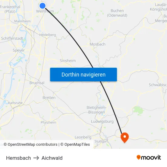 Hemsbach to Aichwald map