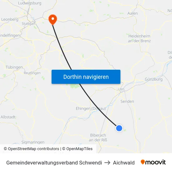 Gemeindeverwaltungsverband Schwendi to Aichwald map